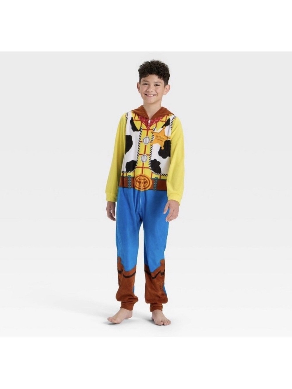 Disney Pixar Toy Story Woody Pajamas Union Suit Sleeper Hooded Child Size M 8/10